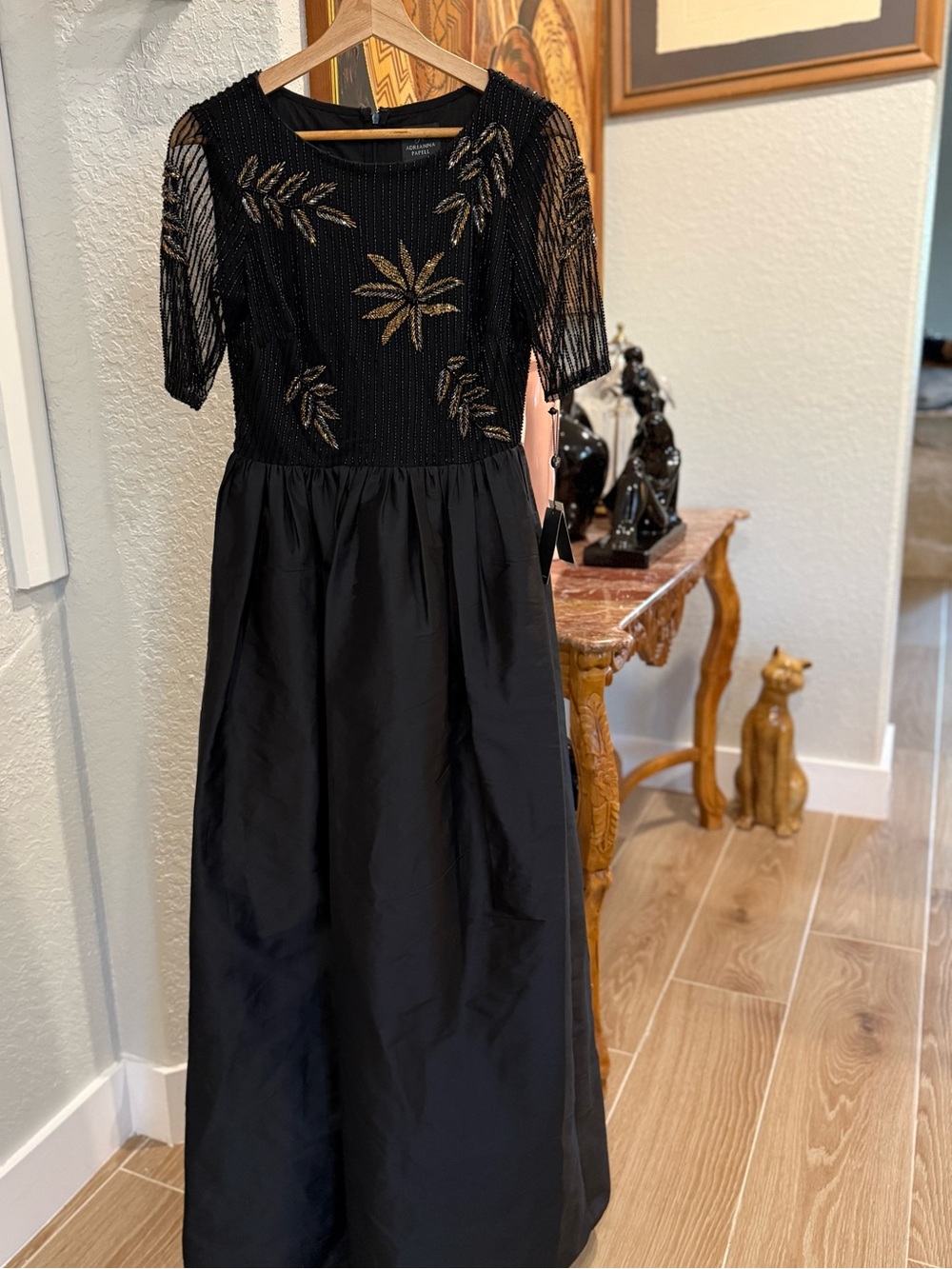NWT Adrianna Papell Black and Gold Beaded Taffeta Bodice Dress